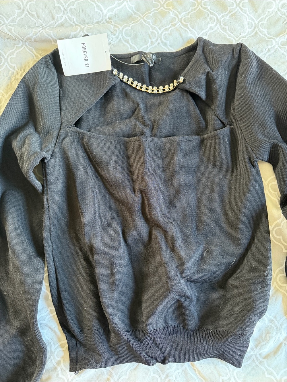 Forever 21 Black Jeweled Cutout Knit Top